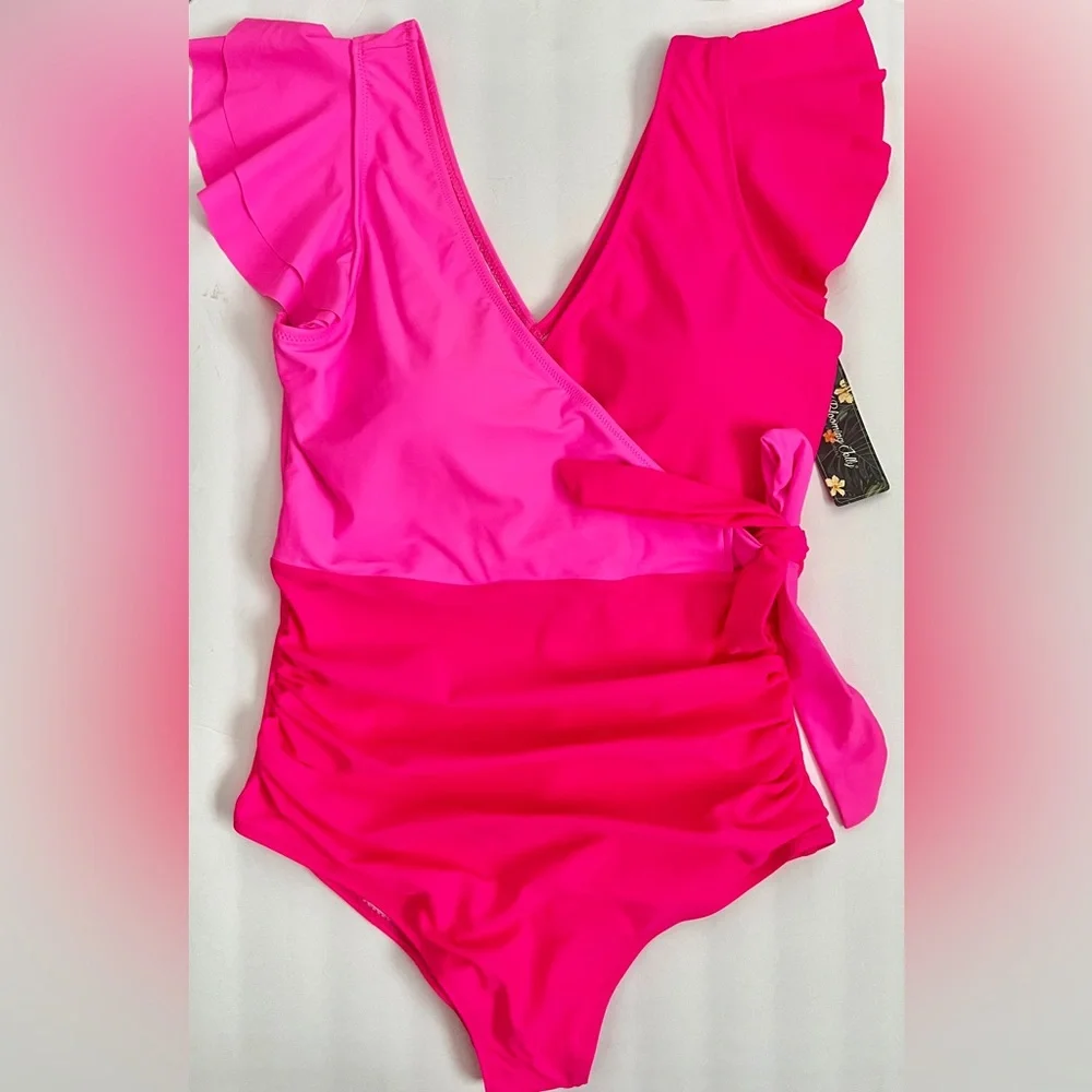 Blooming Jelly Tummy Control One Piece Swimsuit Ruffle Sleeve Hot Pinks …